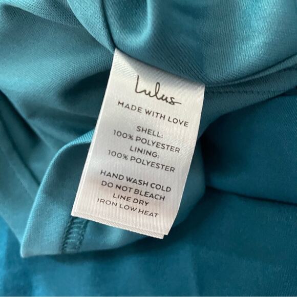 Lulus Luxurious Vision Teal Satin Off-the-Shoulder Mini Dress Women’s Sz S - Picture 7 of 10